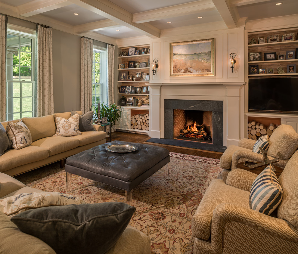 Large traditional open concept family room in Philadelphia.