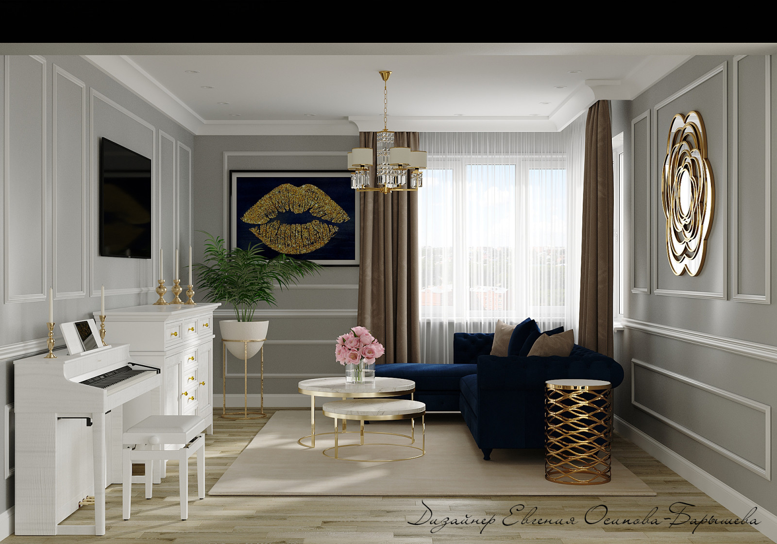 Кухня-гостиная в современном стиле с элементами арт-деко