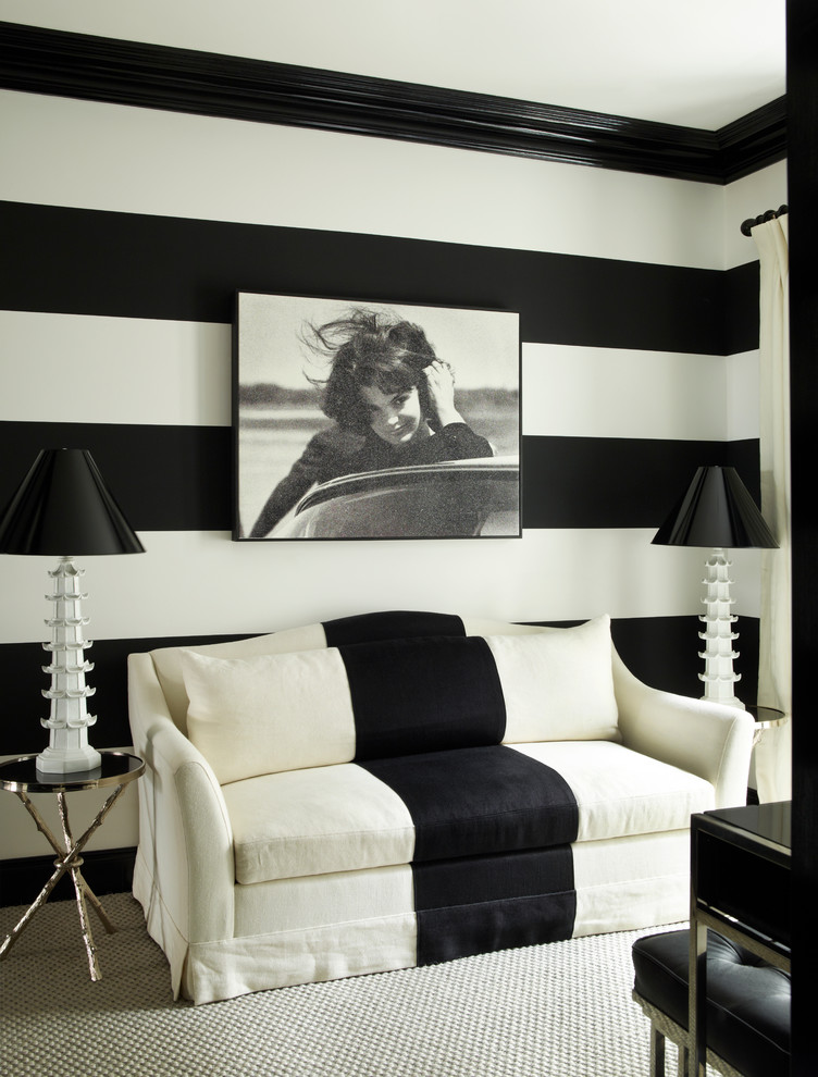 Inspiration for a contemporary cream and black living room in London.