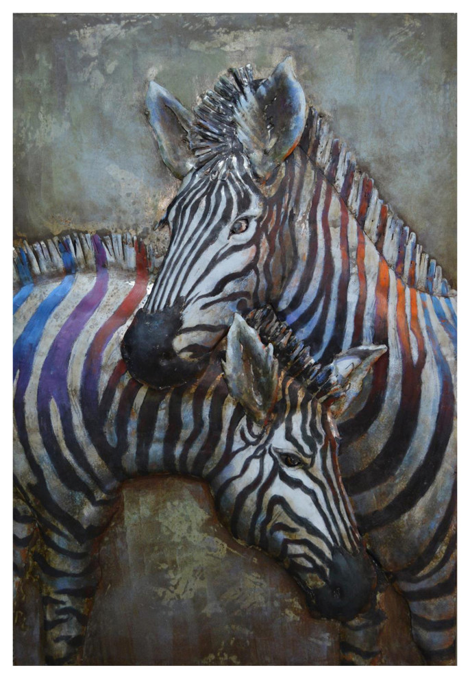 Zebra Wall Art Primo Mixed Media Hand Painted Iron Wall Sculpture 32x48 Contemporary Mixed