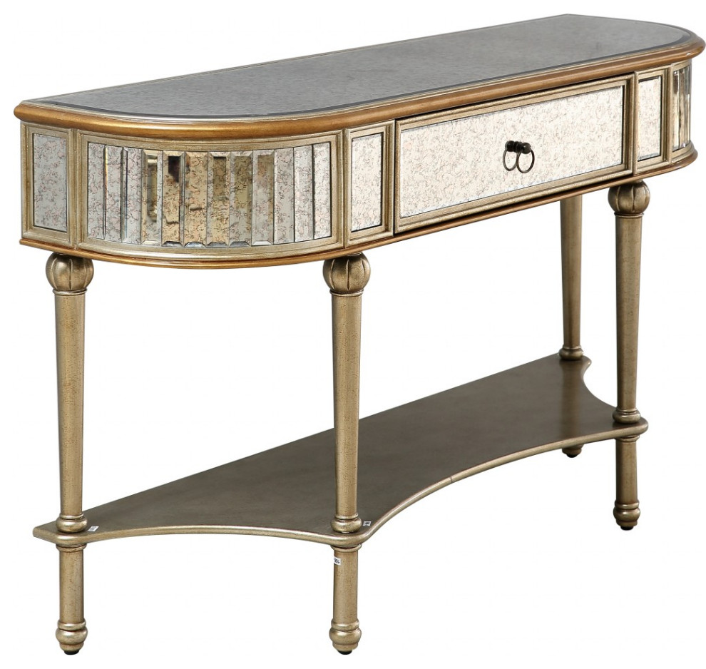 Antiqued Gold Demilune Console Table Traditional Console Tables