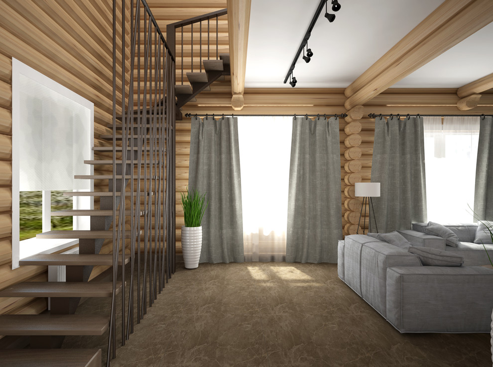 Современный интерьер в бревенчатом доме