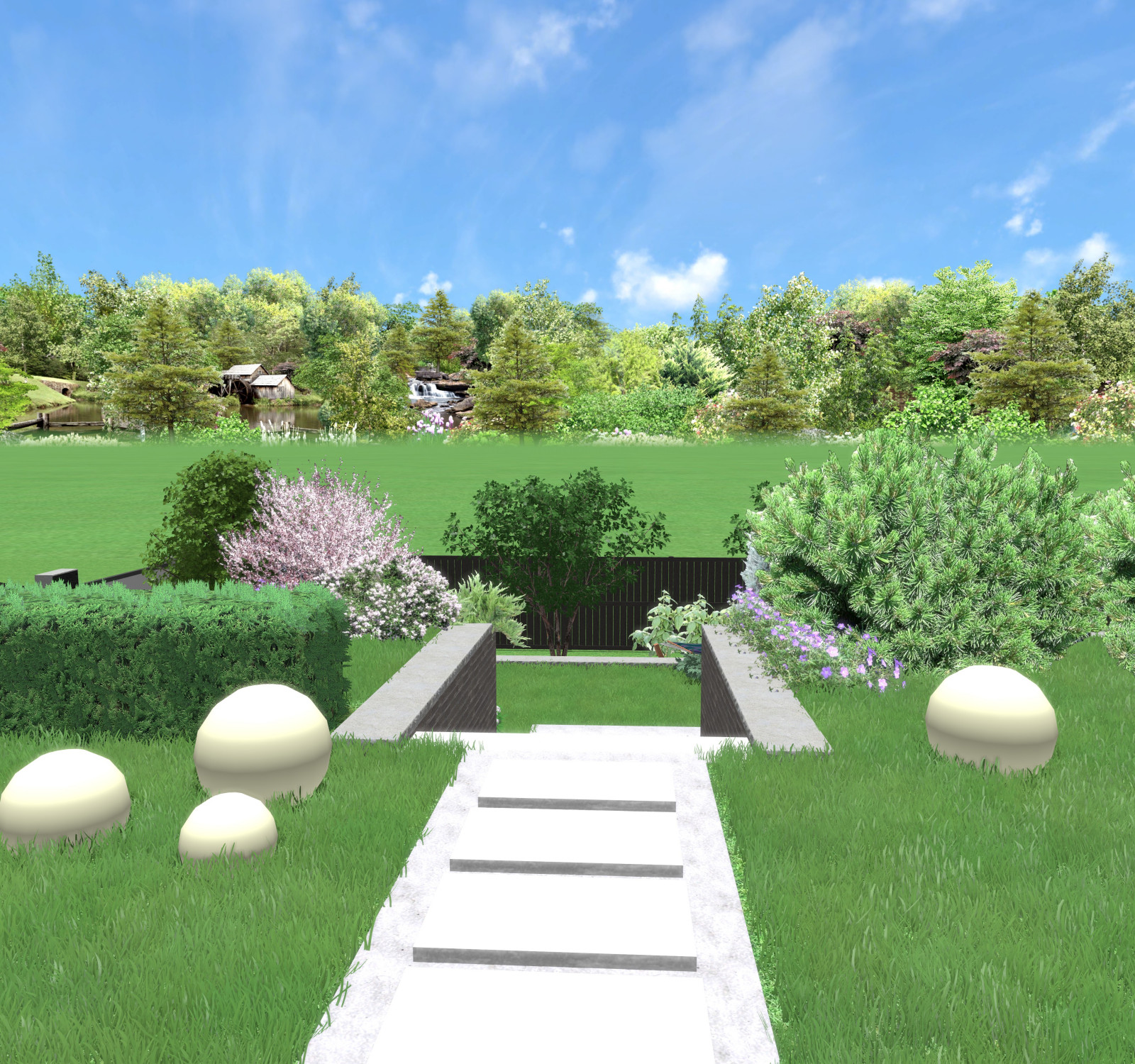 Проект участка с вертикальной планировкой. Подпорные стенки и перепады высот.