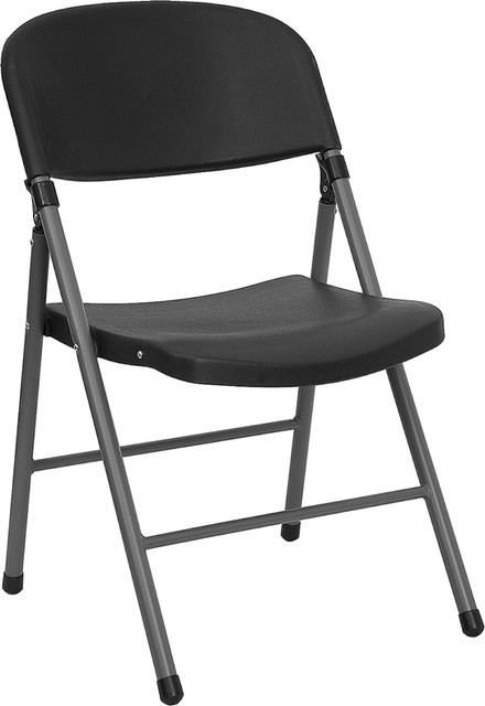 Black Plastic Folding Chair with Charcoal Frame