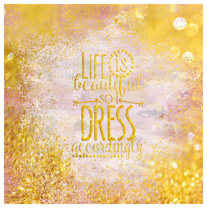Life Dress Pink Gold Glitter, 10"H x 10"W x 0.1"D