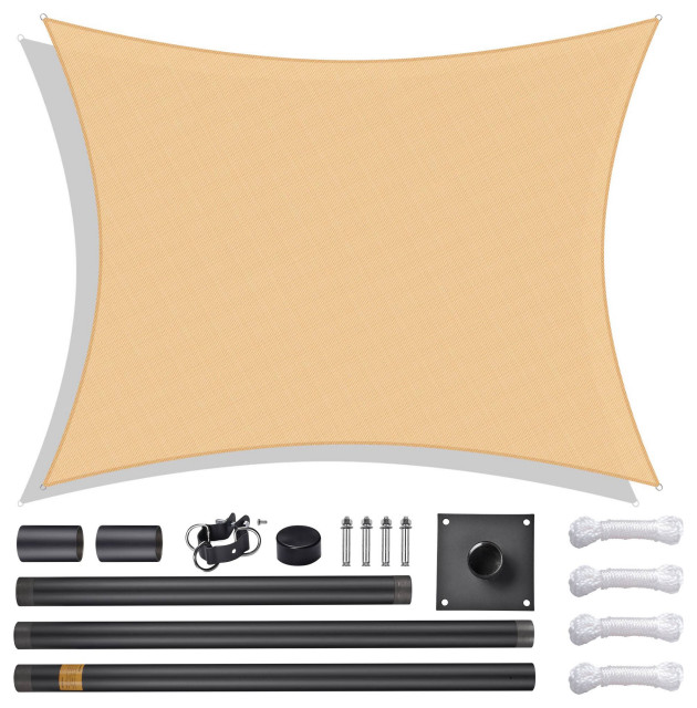 13x10Ft Rectangle Sun Shade Sail Canopy Awning 10Ft Detachable Pole Kit
