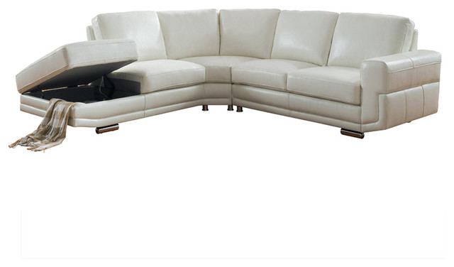 Cecile Leather Craft Sectional, Ivory Leather Sectional