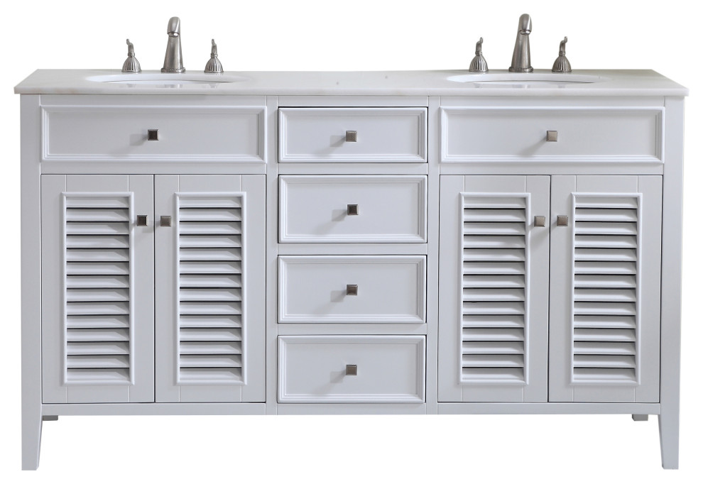 Cape Cod 60" Double Bathroom Vanity Set, White Transitional