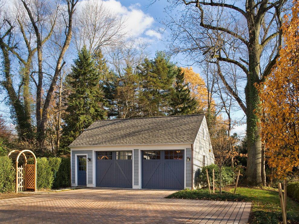 Photo of a traditional detached two-car garage in New York.