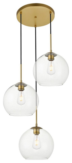 Midcentury Modern Brass And Clear 3-Light Pendant