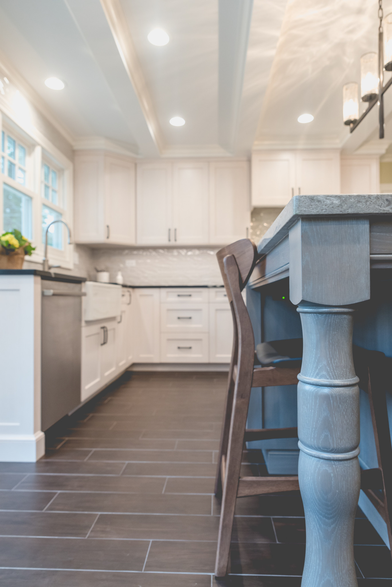 Lake Forest Gray and White Stained Cabinet Kitchen