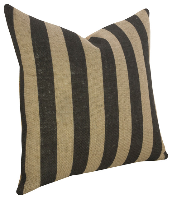 Vertical Stripe Burlap Pillow, 18"x18" Farmhouse Decorative Pillows