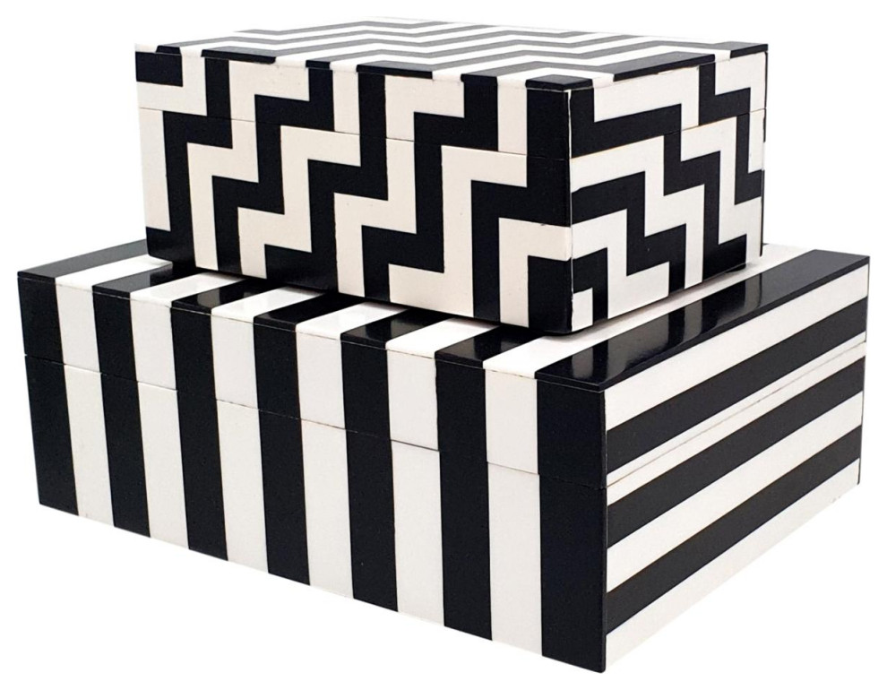 Allegra Decorative Box, Black and White Contemporary Decorative