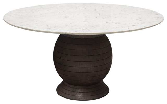 Ashe Round Dining Table w/ Genuine White Marble Top and Solid Acacia ...