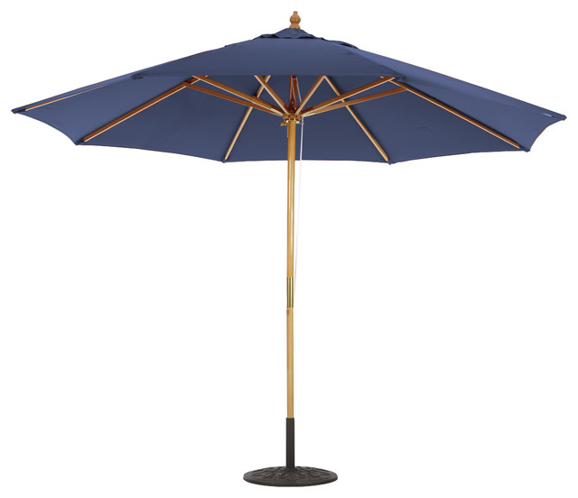 11' Wooden Patio Umbrella With 4 Pulley Lift, Navy