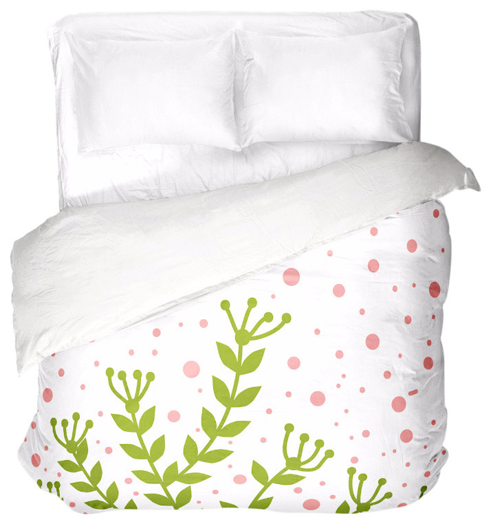 Green Leaves Pink Polka Dots Duvet Cover Modern Duvet Covers