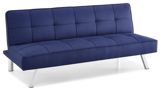 Hawthorne Collections Tufted Contemporary Fabric Sleeper Sofa in Navy Blue