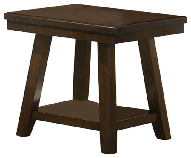 24 Inch Classic Square End Table Flared Legs Single Shelf Brown Wood