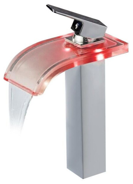 LED Waterfall Glass Spout Single Hole Single Handle Bathroom Vessel Sink Faucet