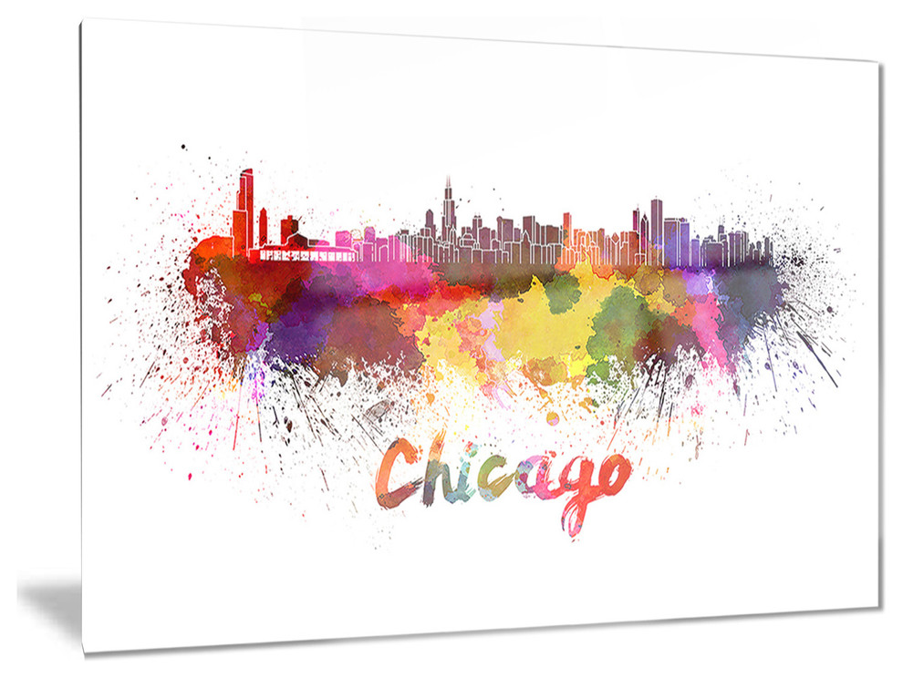 "Chicago Skyline" Cityscape Glossy Metal Wall Art, 28"x12