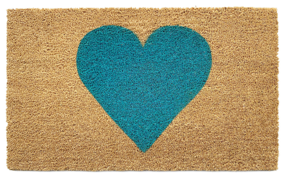 Calloway Mills Turquoise Heart Doormat, 24" X 36" Contemporary
