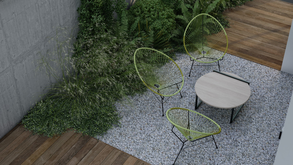 Cette image montre un petit jardin sur cour design l'été avec une exposition partiellement ombragée.