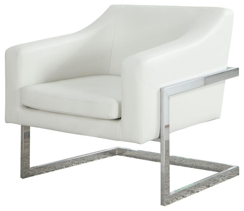 Best Master Modern Living Room Faux Leather Accent Chair in White/Chrome