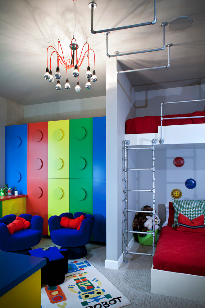 This is an example of a large eclectic gender-neutral kids' bedroom in Phoenix with grey walls and carpet.