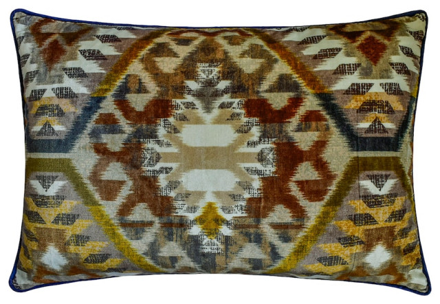 Blue Velvet 12"x16" Lumbar Pillow Cover Aztec, Printed - Nomad Spirit