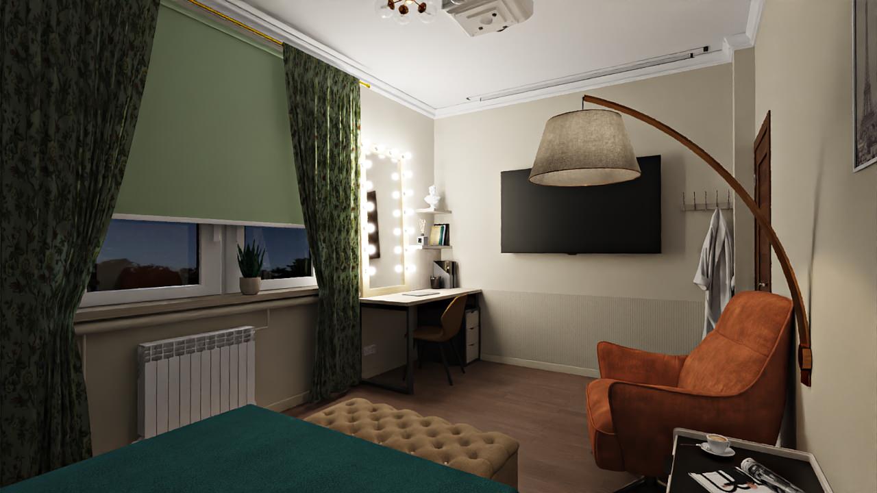 Планировочное решение, создание визуализации спальни в загородном доме