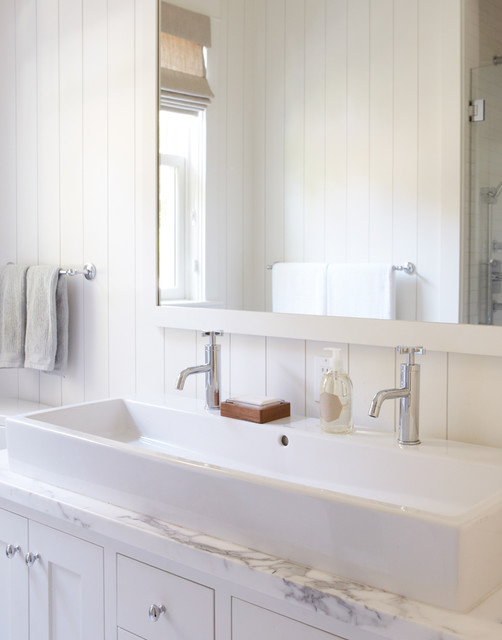 White Bathroom With Trough Sink For Two Traditional