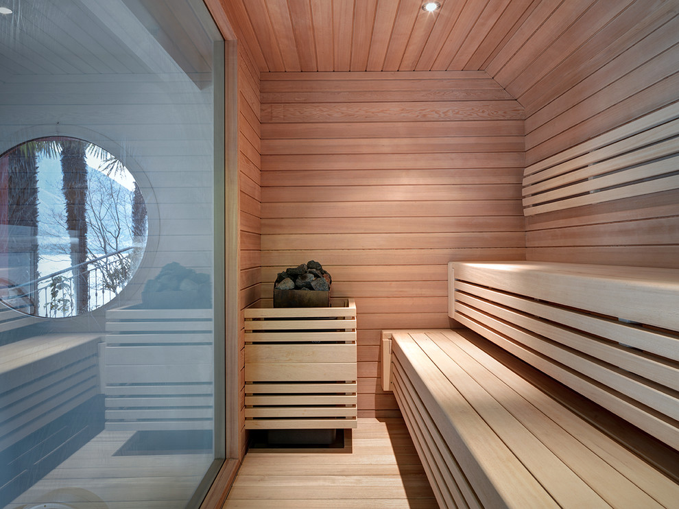 Photo of a contemporary bathroom in Milan with with a sauna.