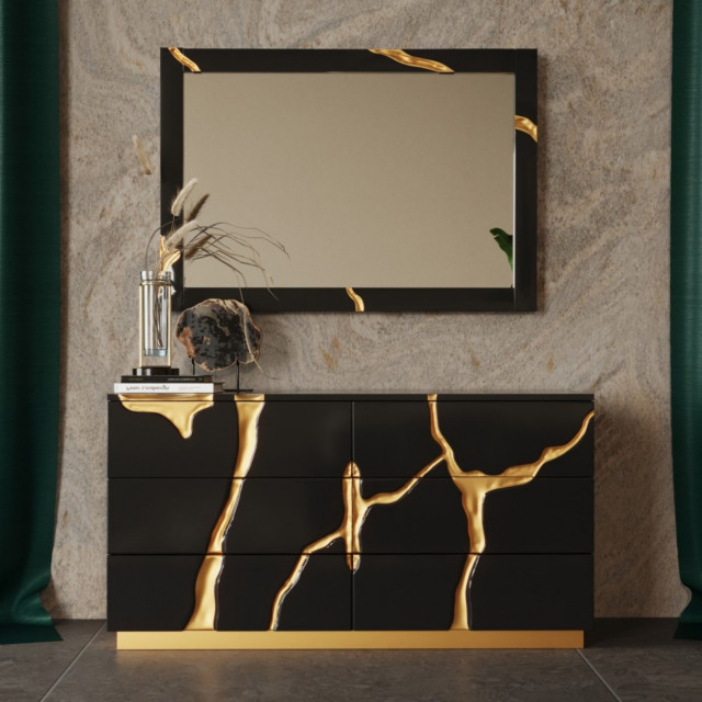 Modrest Aspen Modern Wide Black and Gold Dresser - Contemporary