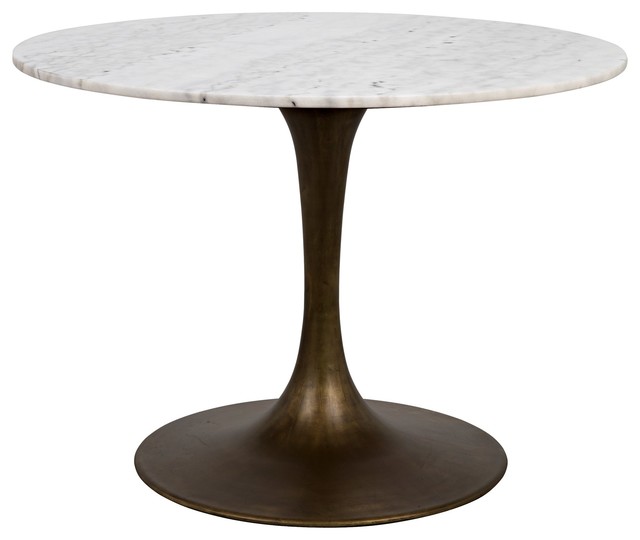 40&quot; Dia. Dining Table Short Aged Brass Pedestal Base Solid Marble Stone