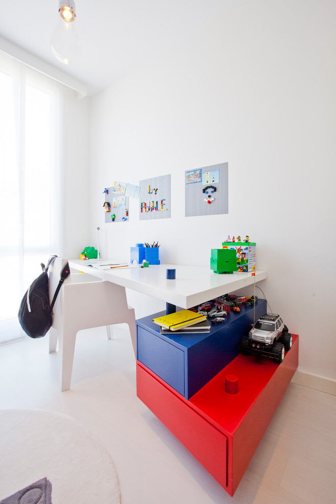 Modern kids' playroom in Other with white floor.