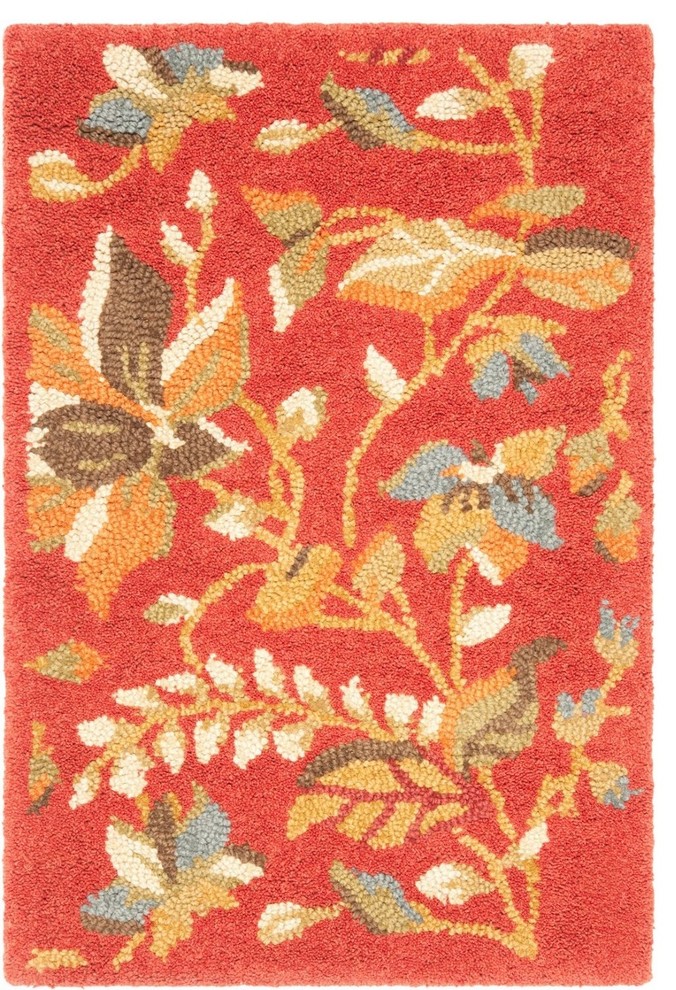 Country & Floral Blossom Area Rug, Rectangle, Rust, Multi Color, 2'x3'