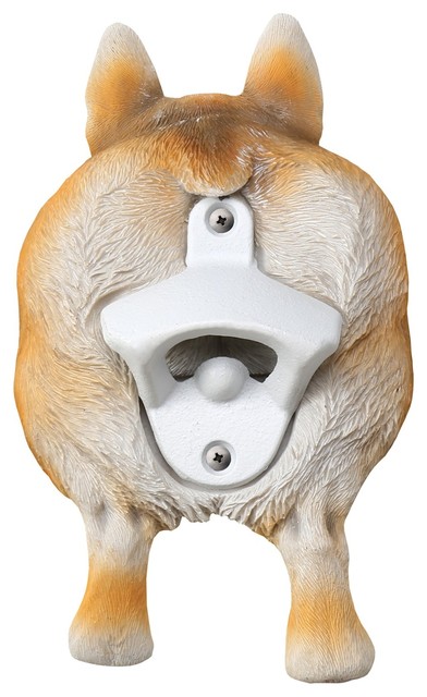 Corgi Dog Butt Bottle Opener - Wall Mounted, Painted Resin, Steel Opener, 7"