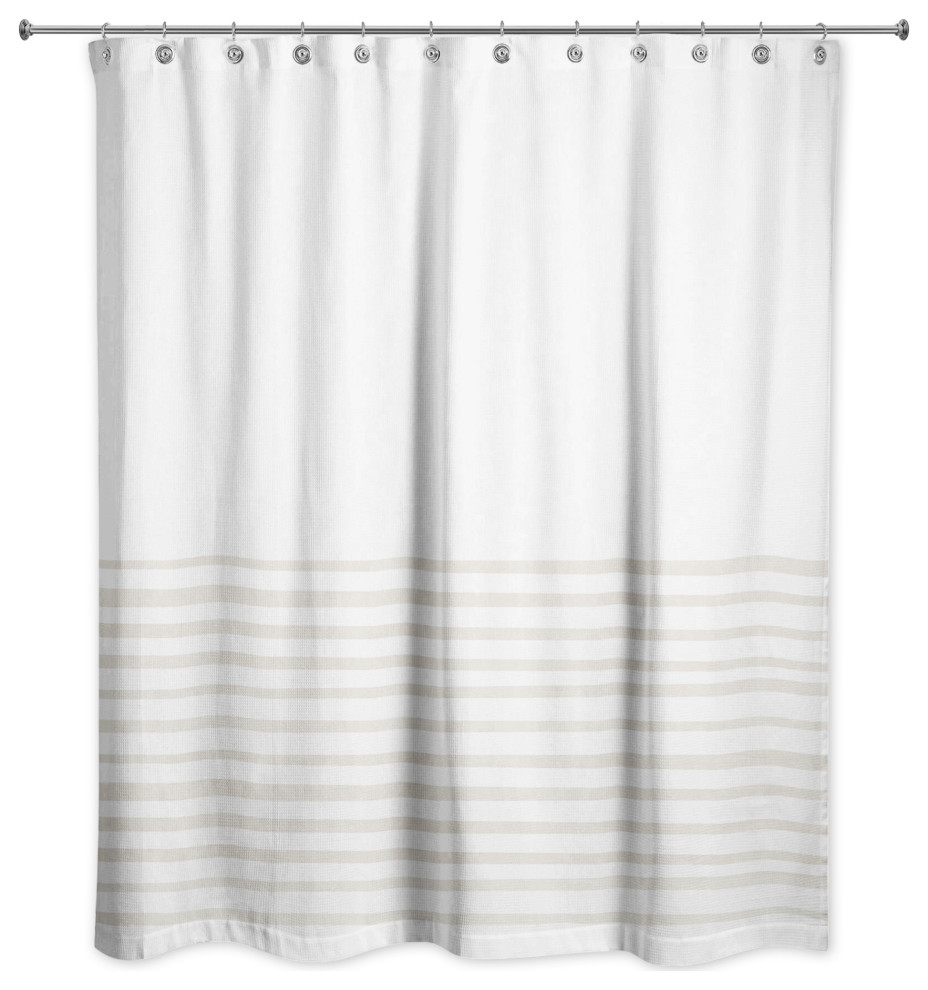 Textured Beige Stripes 71x74 Shower Curtain Contemporary Shower