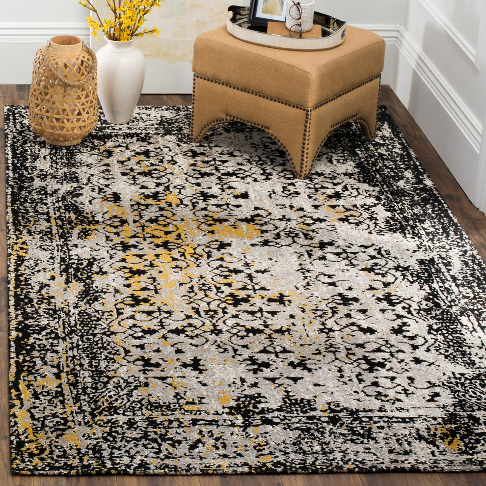 Classic Vintage Area Rug, Black/Silver Contemporary Area Rugs by