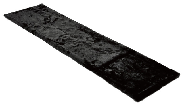 Faux Fur Bed Runner, Black, 50x200 cm