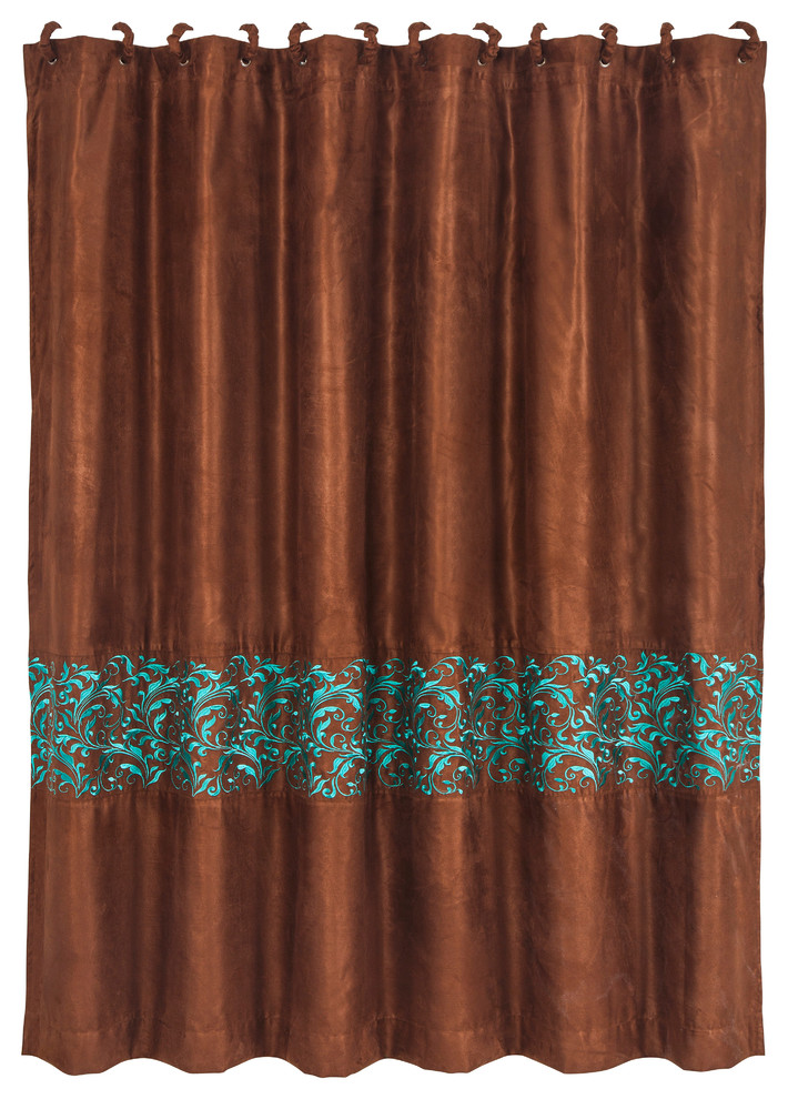 Wyatt Shower Curtain With Scroll Pattern And Curtain Rings Set 72