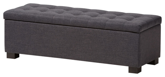 Roanoke Upholstered, Grid-Tufting Storage Ottoman Bench, Dark Gray