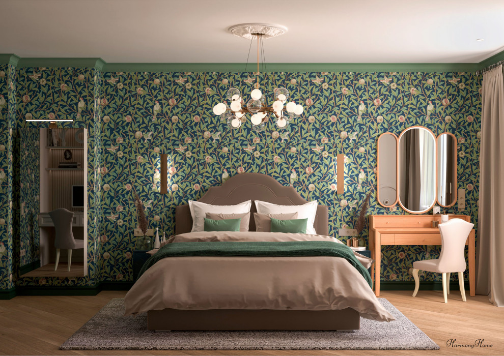 Спальня с английскими обоями