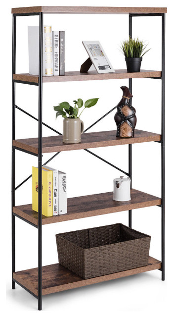 5 Tier Book Shelf Assembling Bookcase Display Cabinet Tube Reinforcement Rack UK