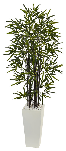 5.5" Black Bamboo Artificial Tree, White Tower Planter