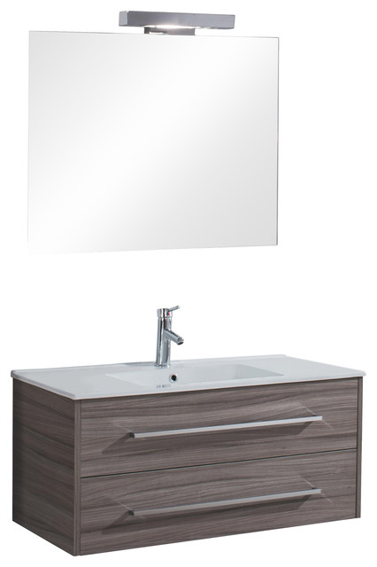 Hawaii 2-Drawer Wall-Mounted Bathroom Vanity Unit, Stone Grey, 100 cm