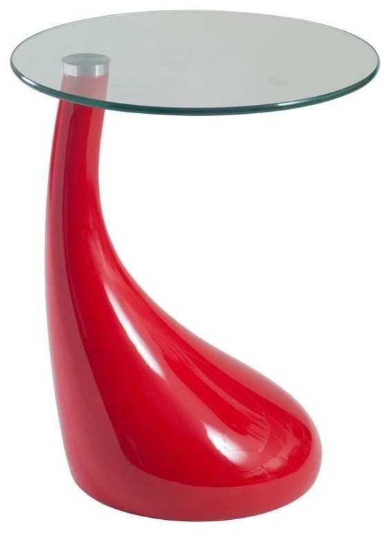Eurostyle Julia Round Side Table in Red & Clear Glass Top