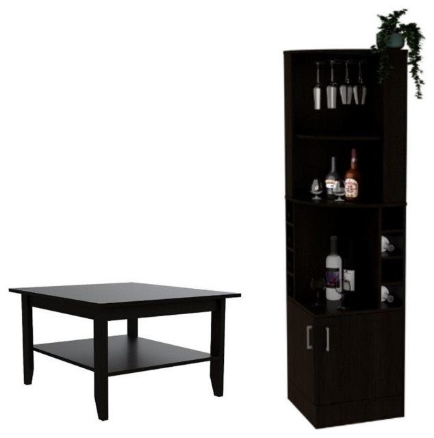 Home Square 2Piece Set with Coffee Table and Corner Bar Wine