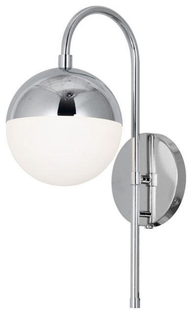 Dayana 1-Light Halogen Sconce With White Glass, Polished Chrome