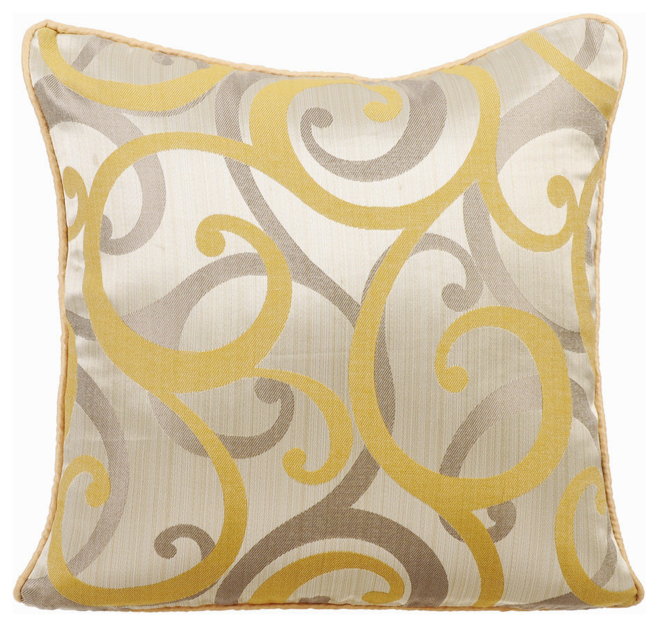 Yellow Decorative Pillow Covers 24"x24" Silk, Scrolling All The Way